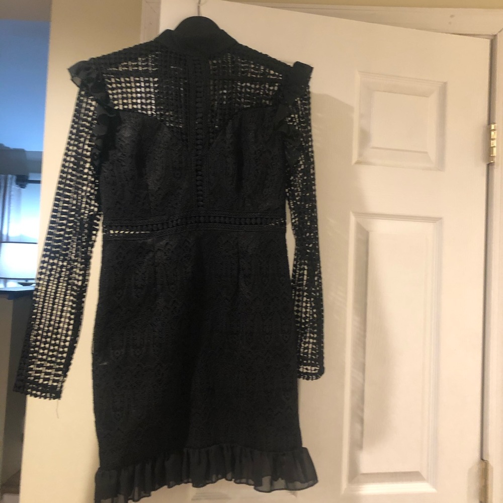 Black lace mini dress with croquet details